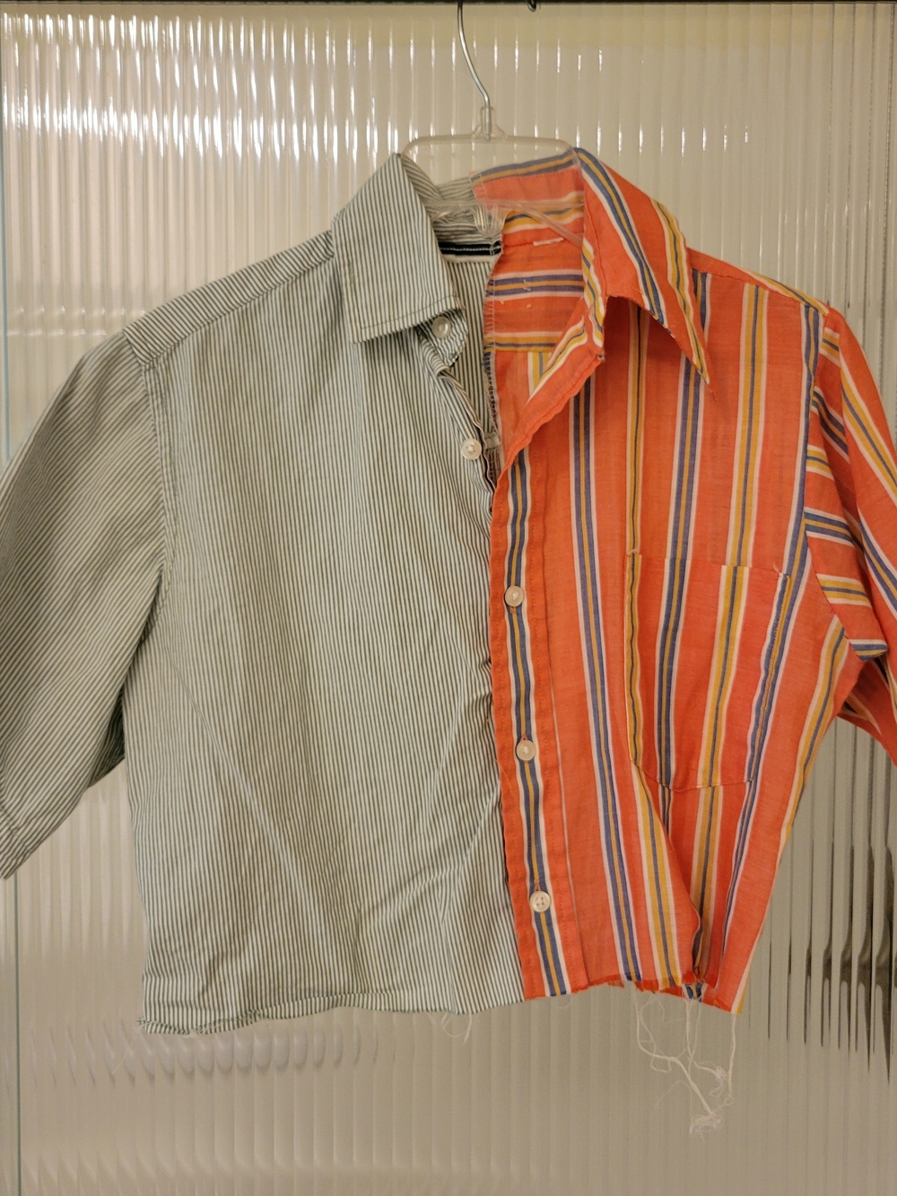 Urban Outfitters Women's Color Block Orange Green πCropped Button Up Shirt XS/S